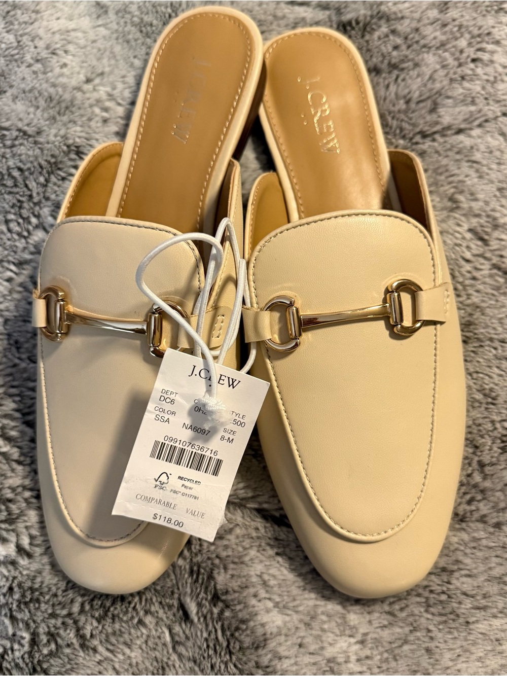 J. Crew Beige Leather Horsebit Backless Mules